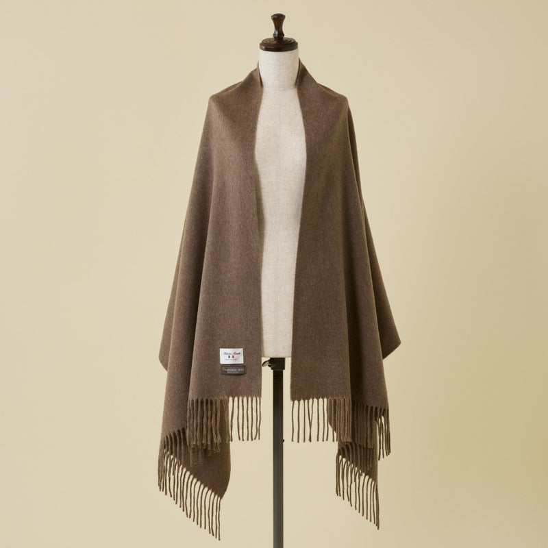 イタリア製再生カシミヤ100％大判無地ストール＜ブラウン＞