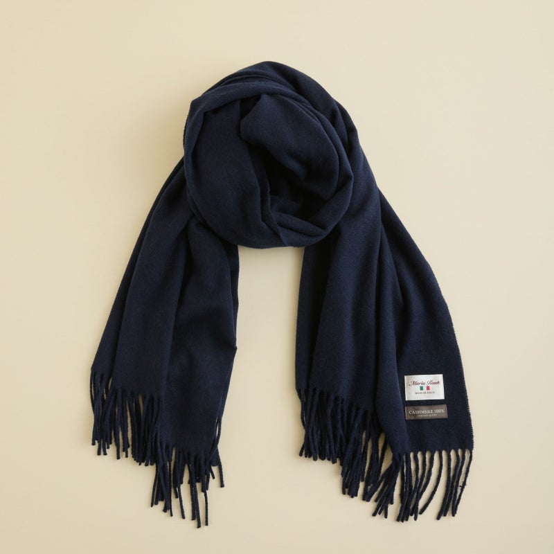 イタリア製再生カシミヤ100％大判無地ストール＜ネイビー＞