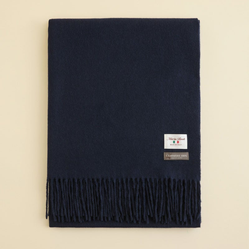 イタリア製再生カシミヤ100％大判無地ストール＜ネイビー＞