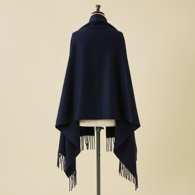 イタリア製再生カシミヤ100％大判無地ストール＜ネイビー＞