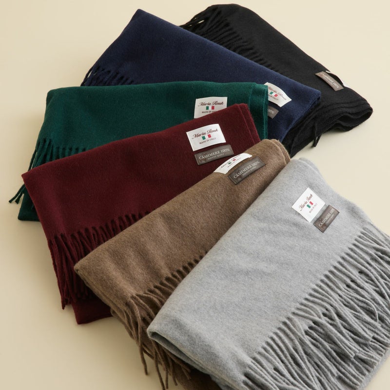 イタリア製再生カシミヤ100％大判無地ストール＜グリーン＞