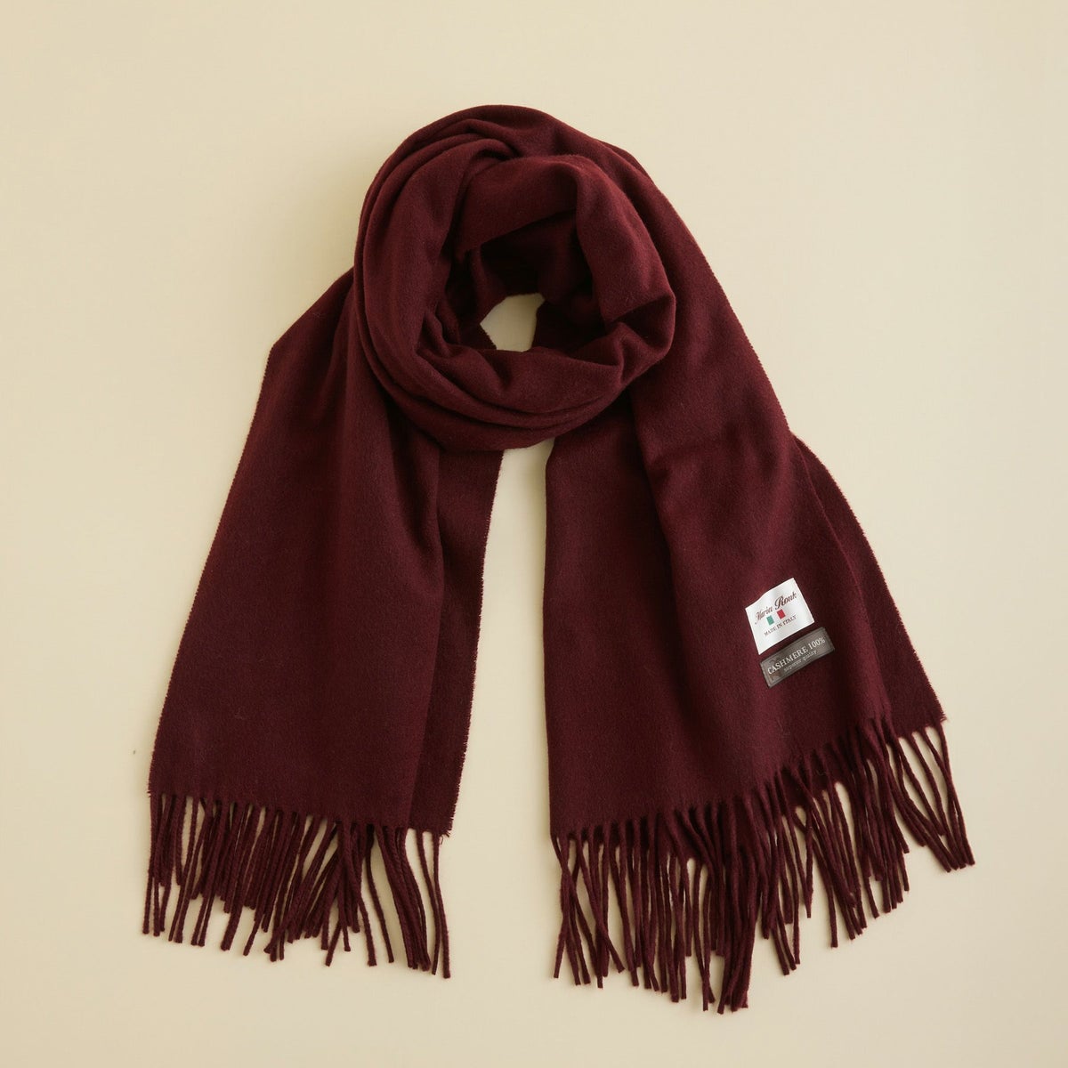 イタリア製再生カシミヤ100％大判無地ストール＜ボルドー＞