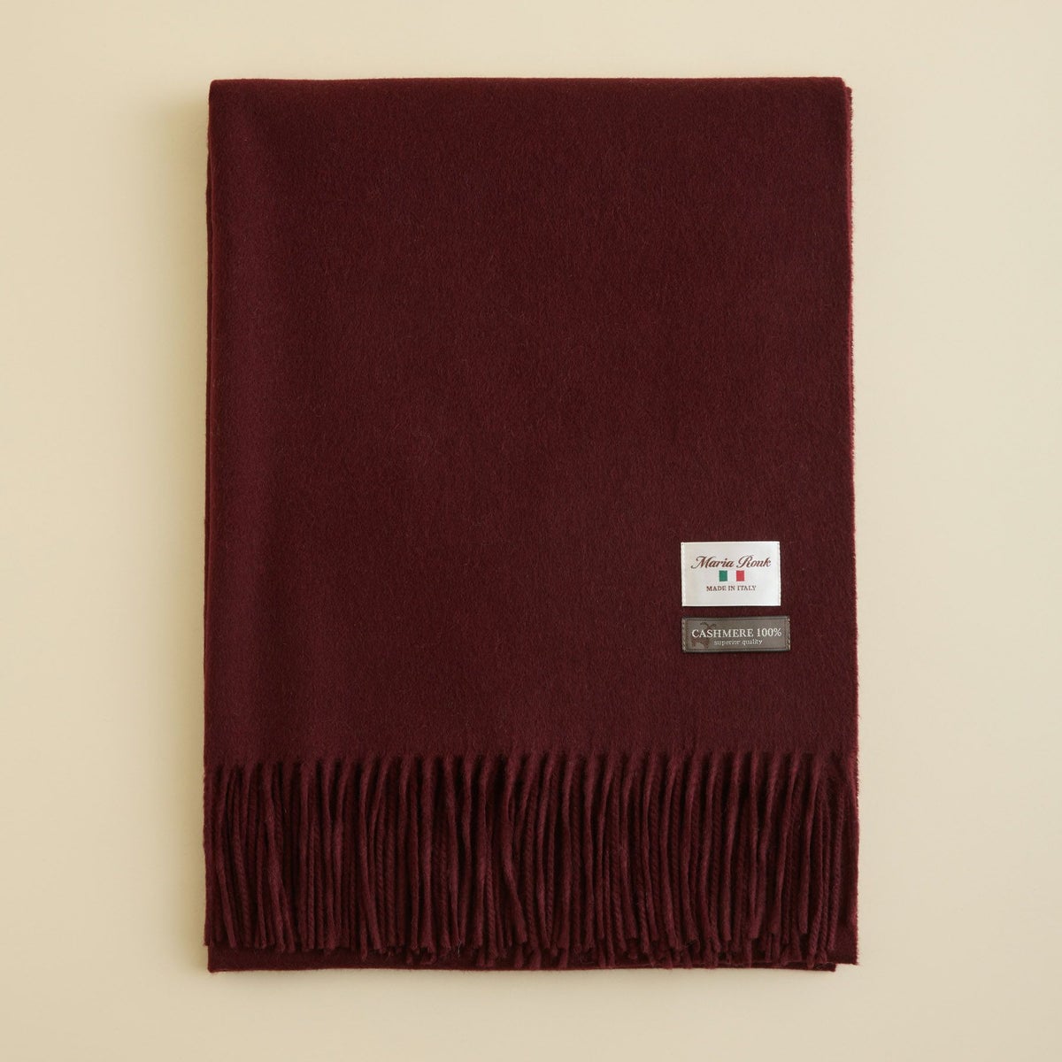 イタリア製再生カシミヤ100％大判無地ストール＜ボルドー＞