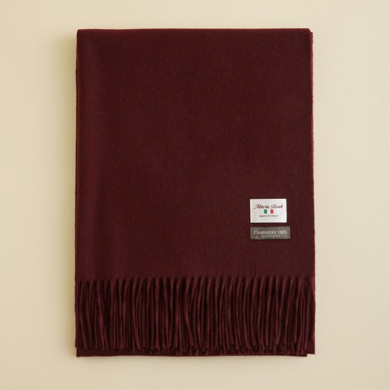 イタリア製再生カシミヤ100％大判無地ストール＜ボルドー＞