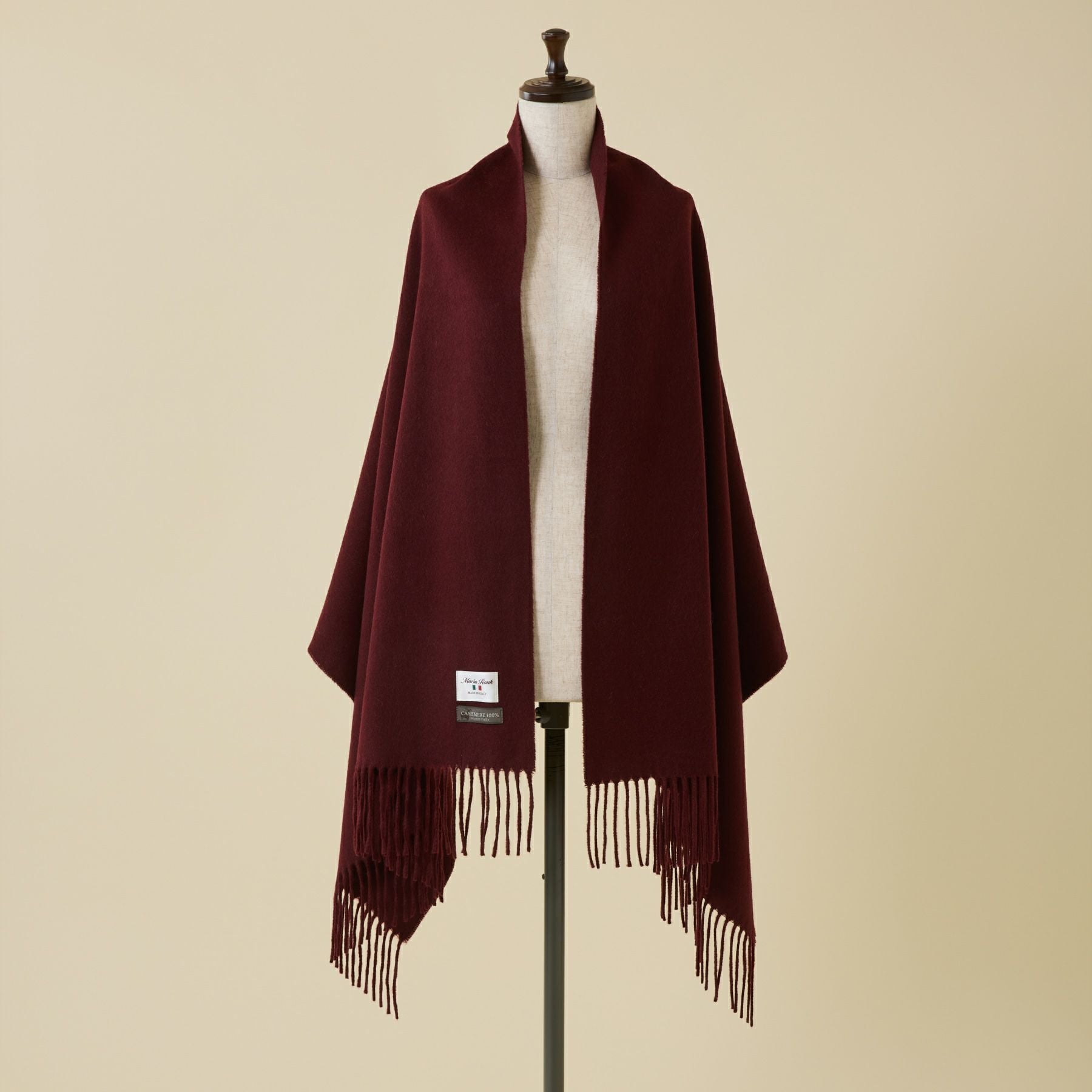 BERLUTI 薄手ストール　マフラー　クリーニング済ボルドー　カシミヤ　シルク BERLUTI (ベルルッティ) スクリット フリンジ カシミア マフラー