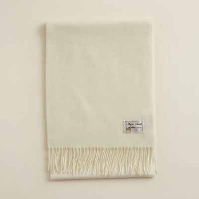 無染色】カシミヤ100%無地マフラー＜ホワイト＞