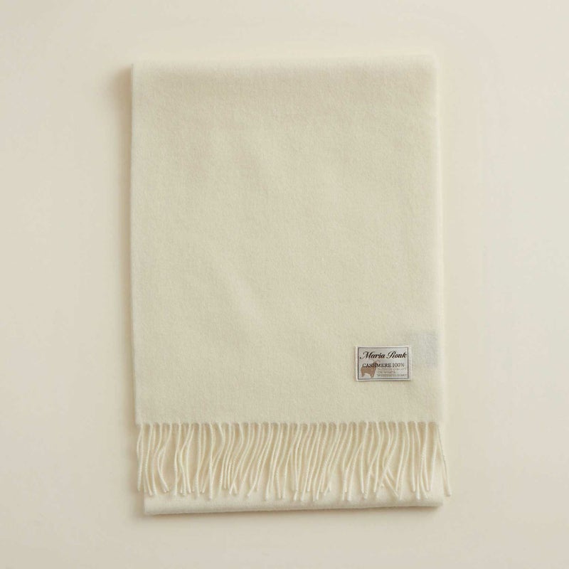 無染色】カシミヤ100%無地マフラー＜ホワイト＞