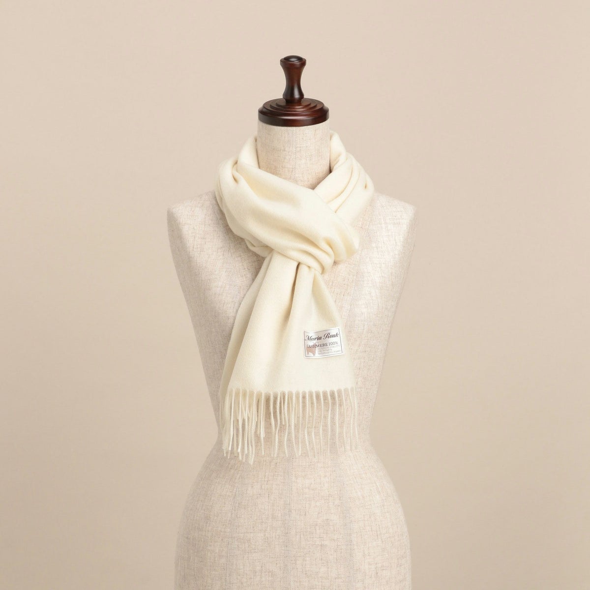 無染色】カシミヤ100%無地マフラー＜ホワイト＞