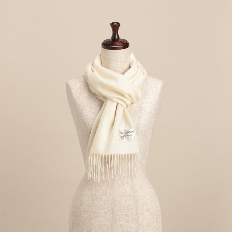 無染色】カシミヤ100%無地マフラー＜ホワイト＞
