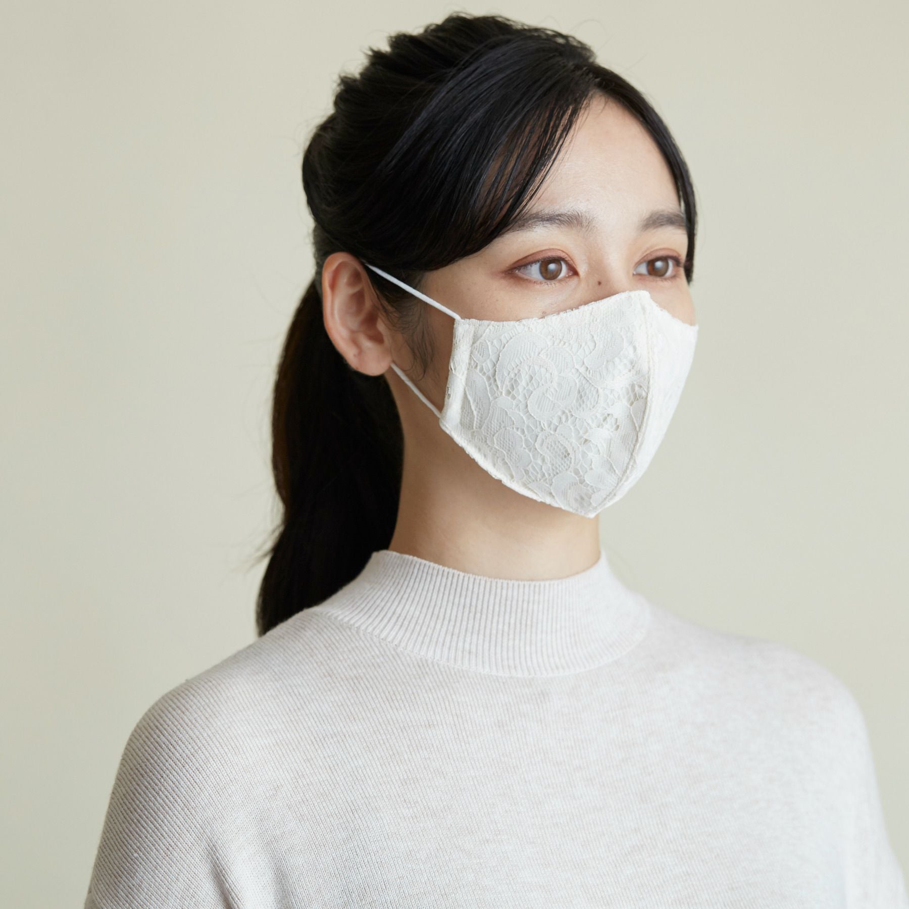 シルク100％生地】日本製WAVEレースマスク＜ホワイト＞ | Maria Rouk