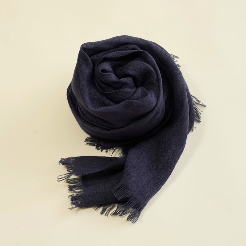 イタリア製大判リネンストール　ネイビーの写真