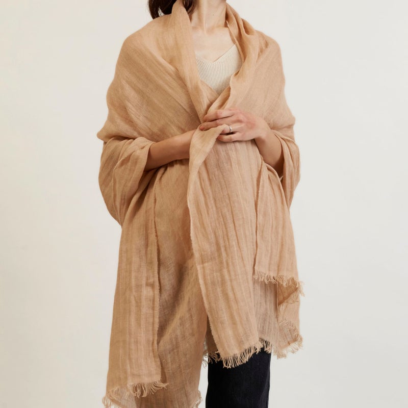 イタリア製大判リネンストール　ベージュの写真