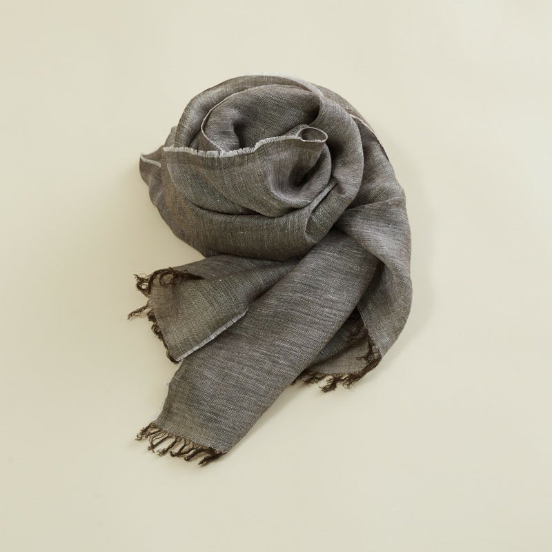 イタリア製　大判リネンコットンストールのブラウン