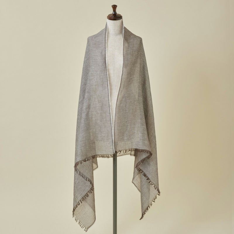 イタリア製　大判リネンコットンストールのブラウン