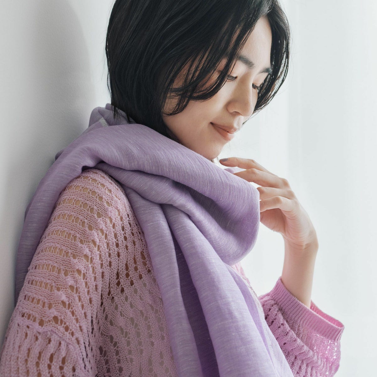 大判リネンコットンストール＜パープル＞ イタリア製