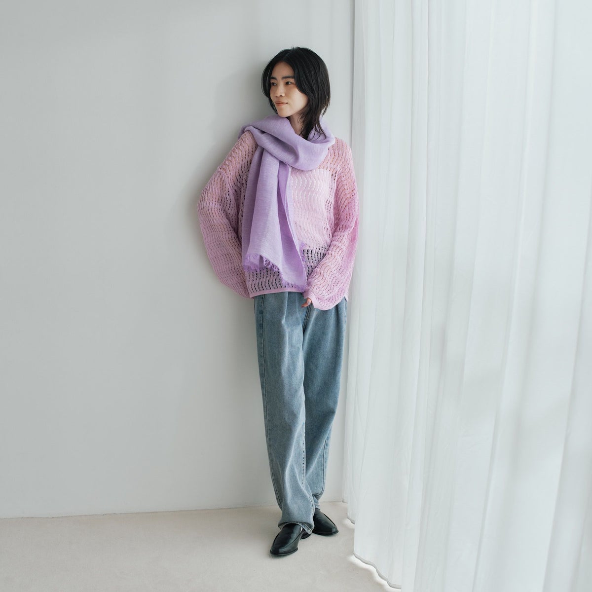 大判リネンコットンストール＜パープル＞ イタリア製