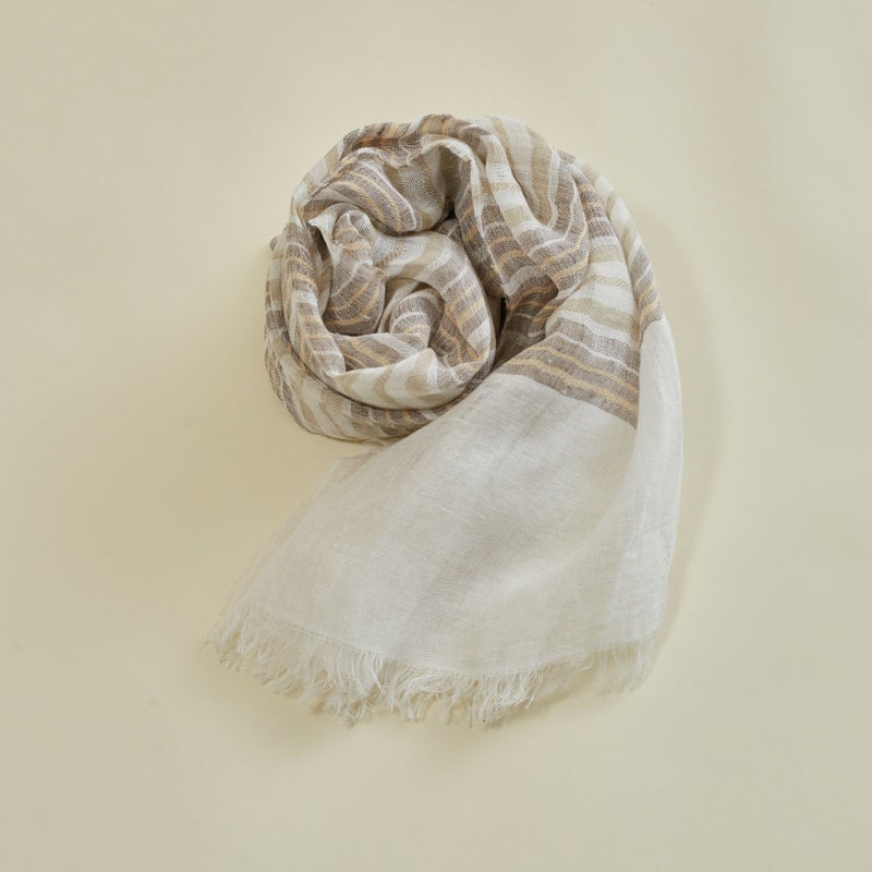 大判リネンボーダーストール