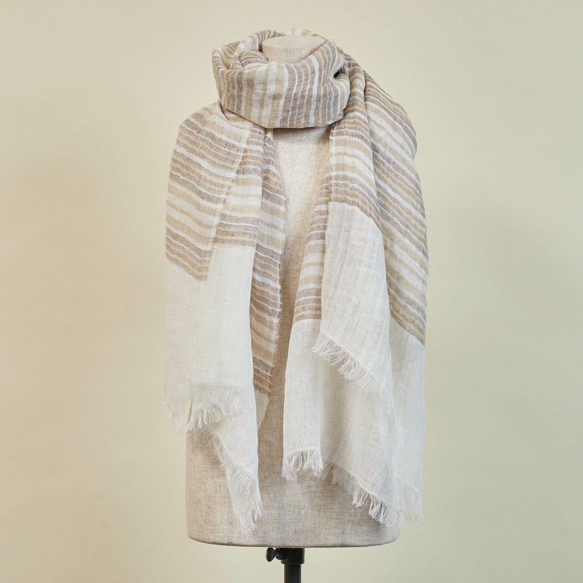 大判リネンボーダーストール