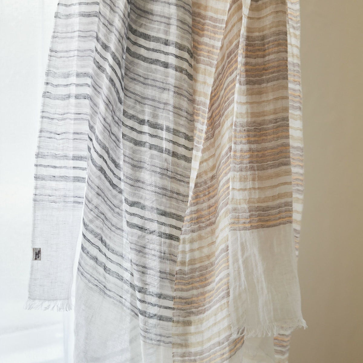 大判リネンボーダーストール