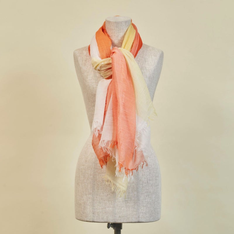 日本製コットンスクエアチェックストール　オレンジの写真