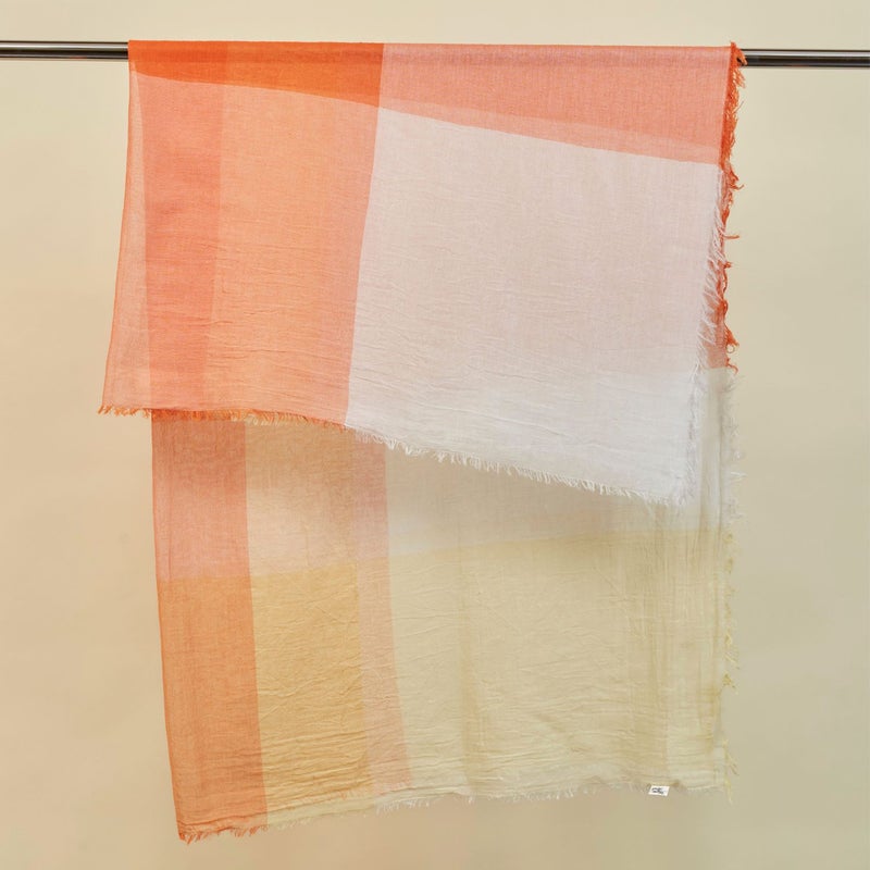 日本製コットンスクエアチェックストール　オレンジの写真