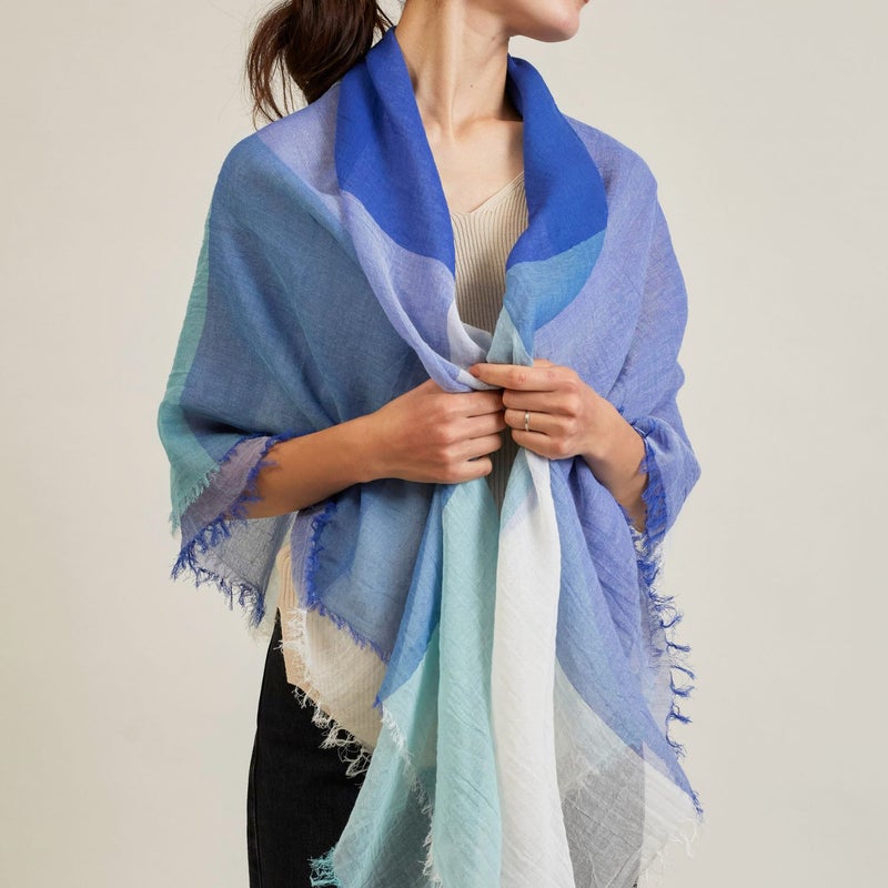 コットンスクエアチェックストール ブルーの写真