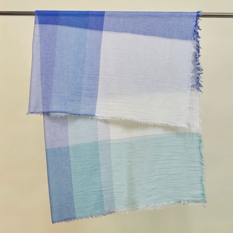 コットンスクエアチェックストール ブルーの写真