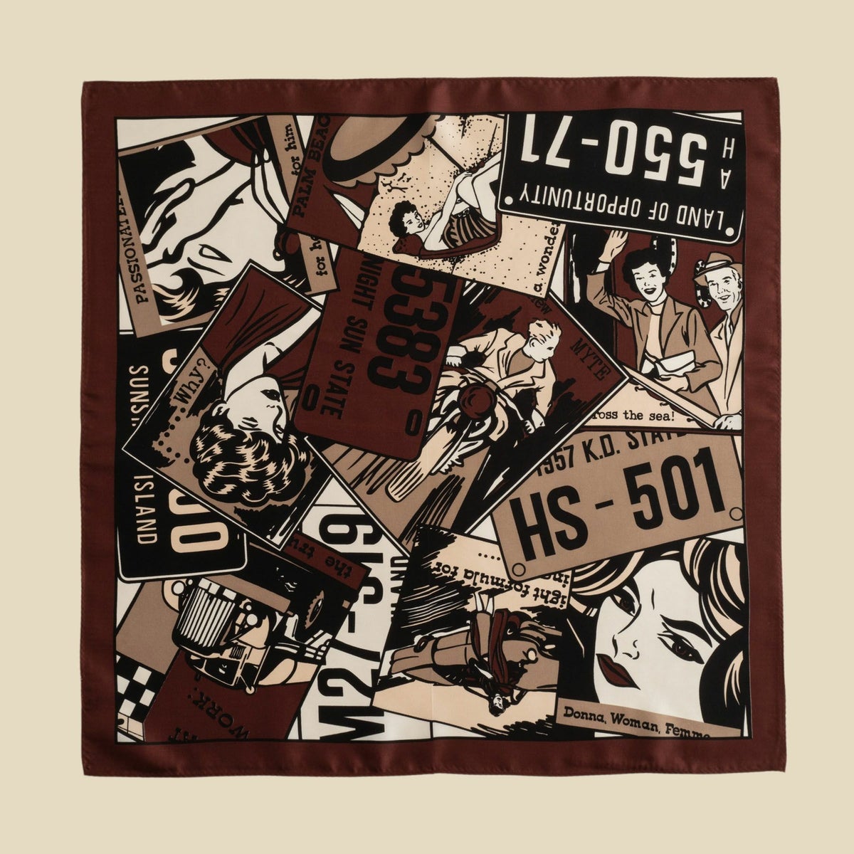 アメコミスカーフ＜ブラウン＞　シルク100%　日本製