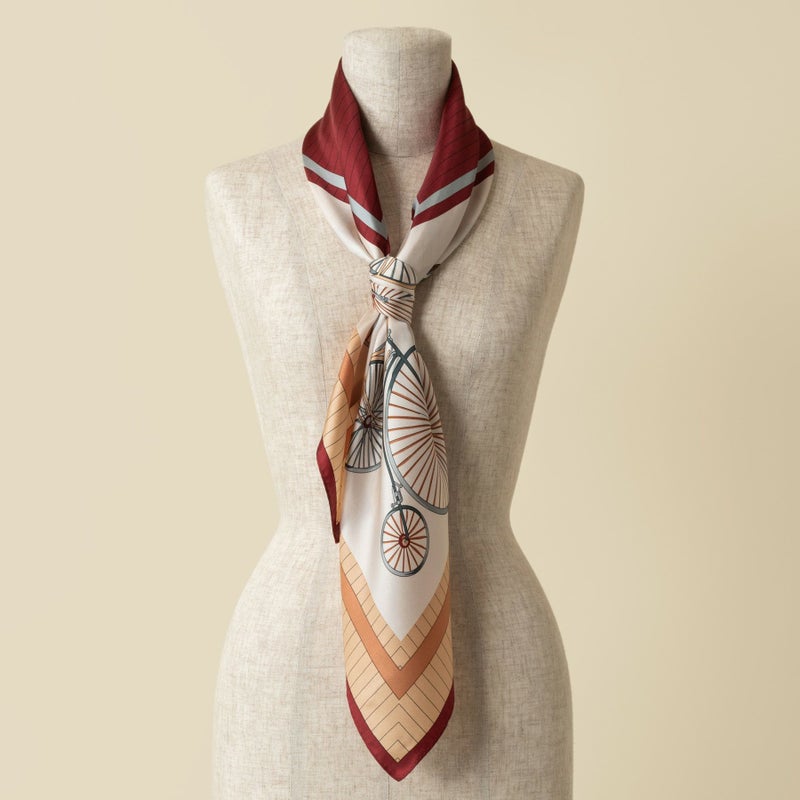 自転車柄スカーフのボルドー
