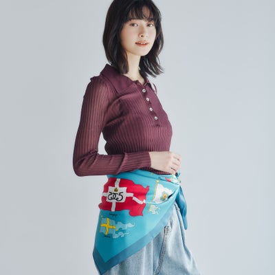 旗柄スカーフ＜グリーン＞　シルク100%　日本製