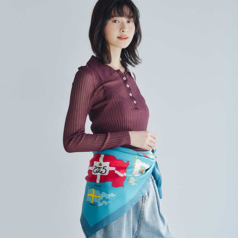 旗柄スカーフ＜グリーン＞　シルク100%　日本製