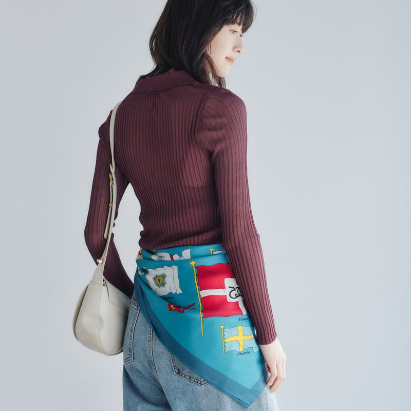 旗柄スカーフ＜グリーン＞　シルク100%　日本製