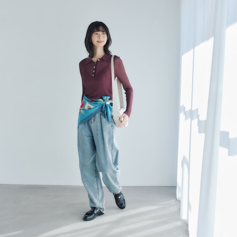 旗柄スカーフ＜グリーン＞　シルク100%　日本製