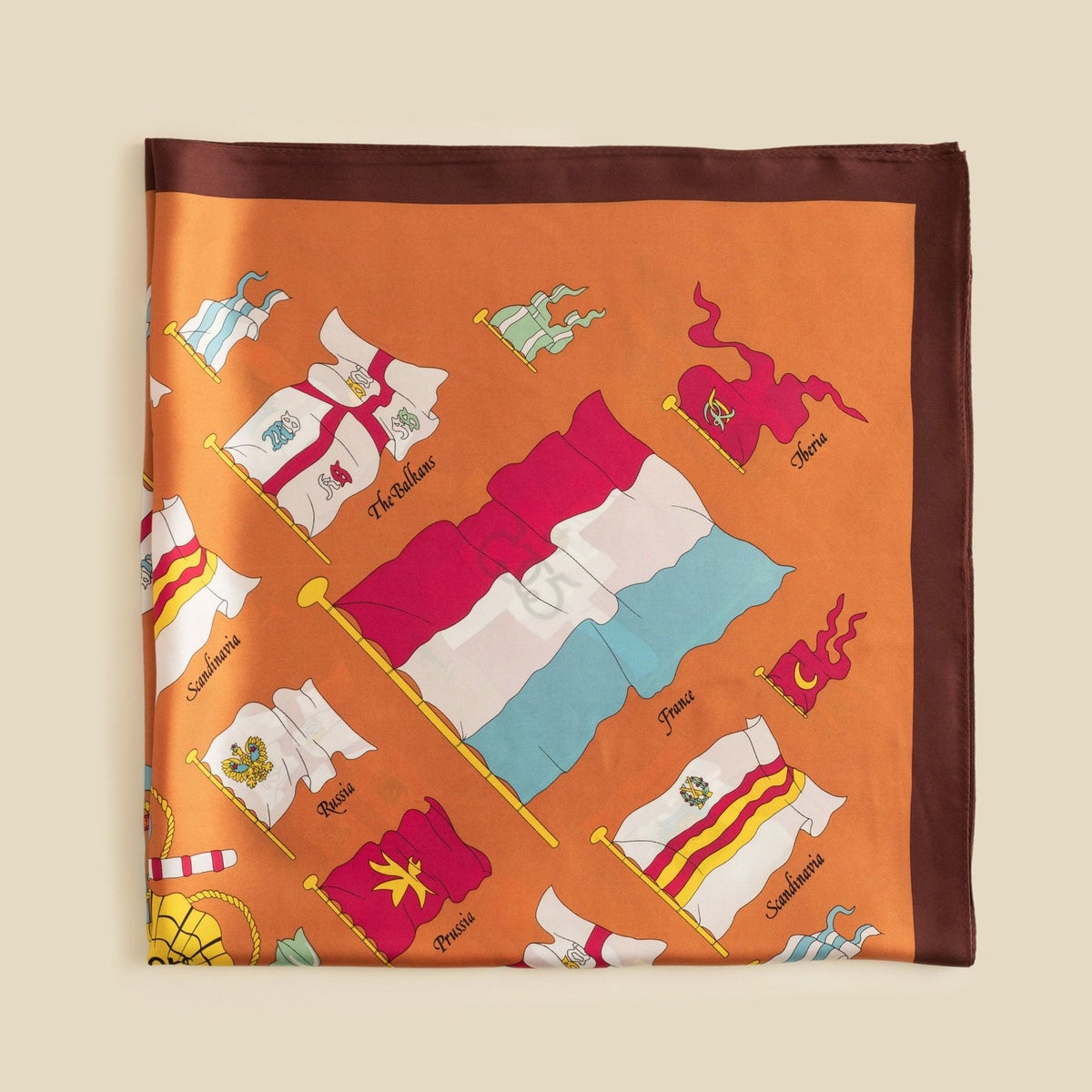 旗柄スカーフ＜ブラウン＞　シルク100%　日本製