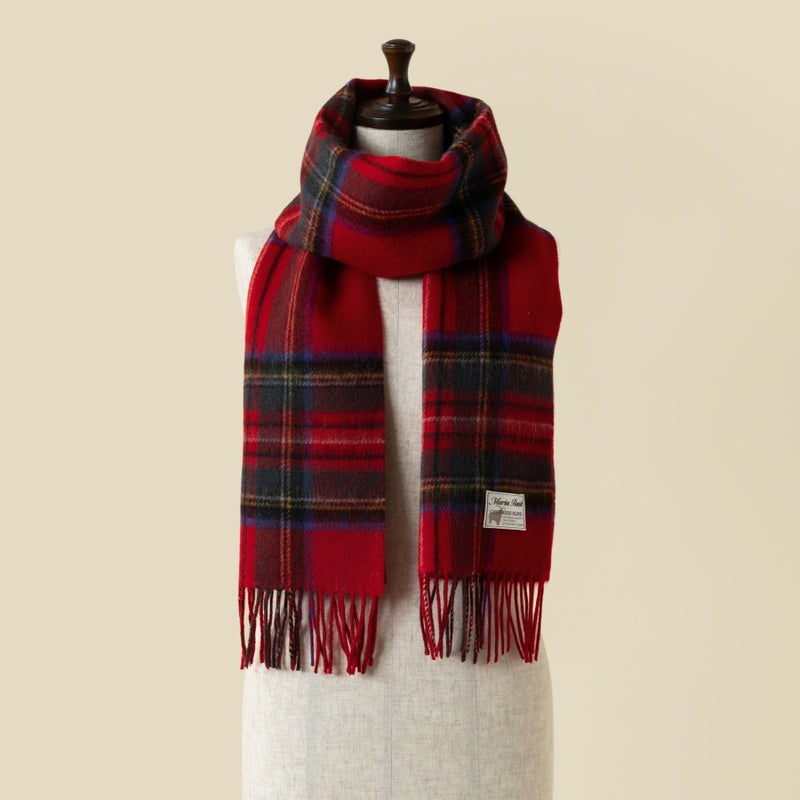 カシミヤブレンドチェックリバーシブルマフラー＜レッド＞