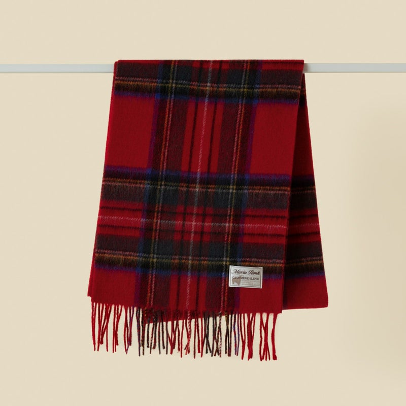 カシミヤブレンドチェックリバーシブルマフラー＜レッド＞