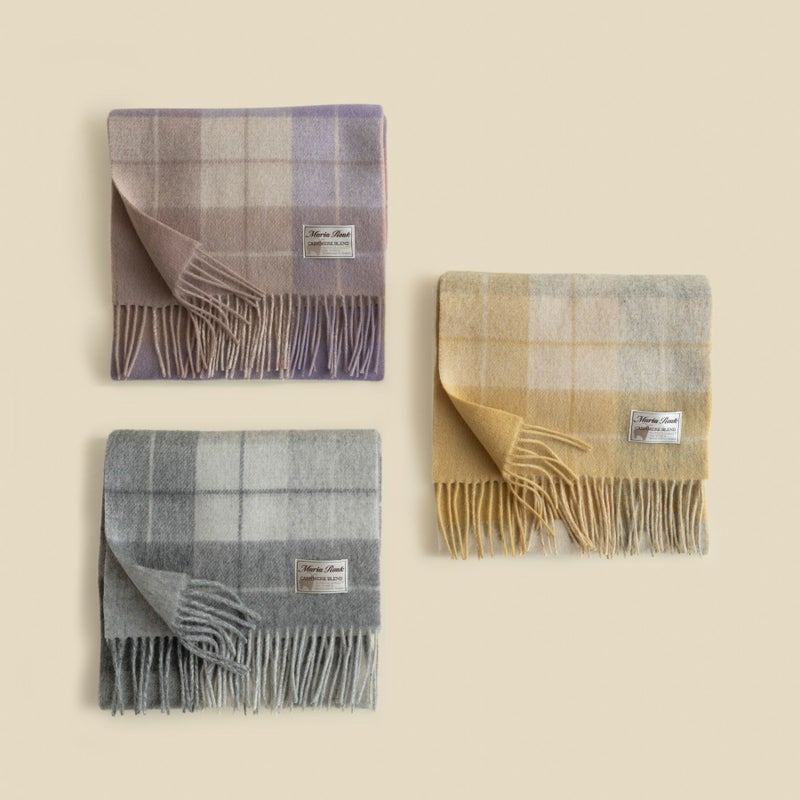 カシミヤブレンドチェックリバーシブルマフラー