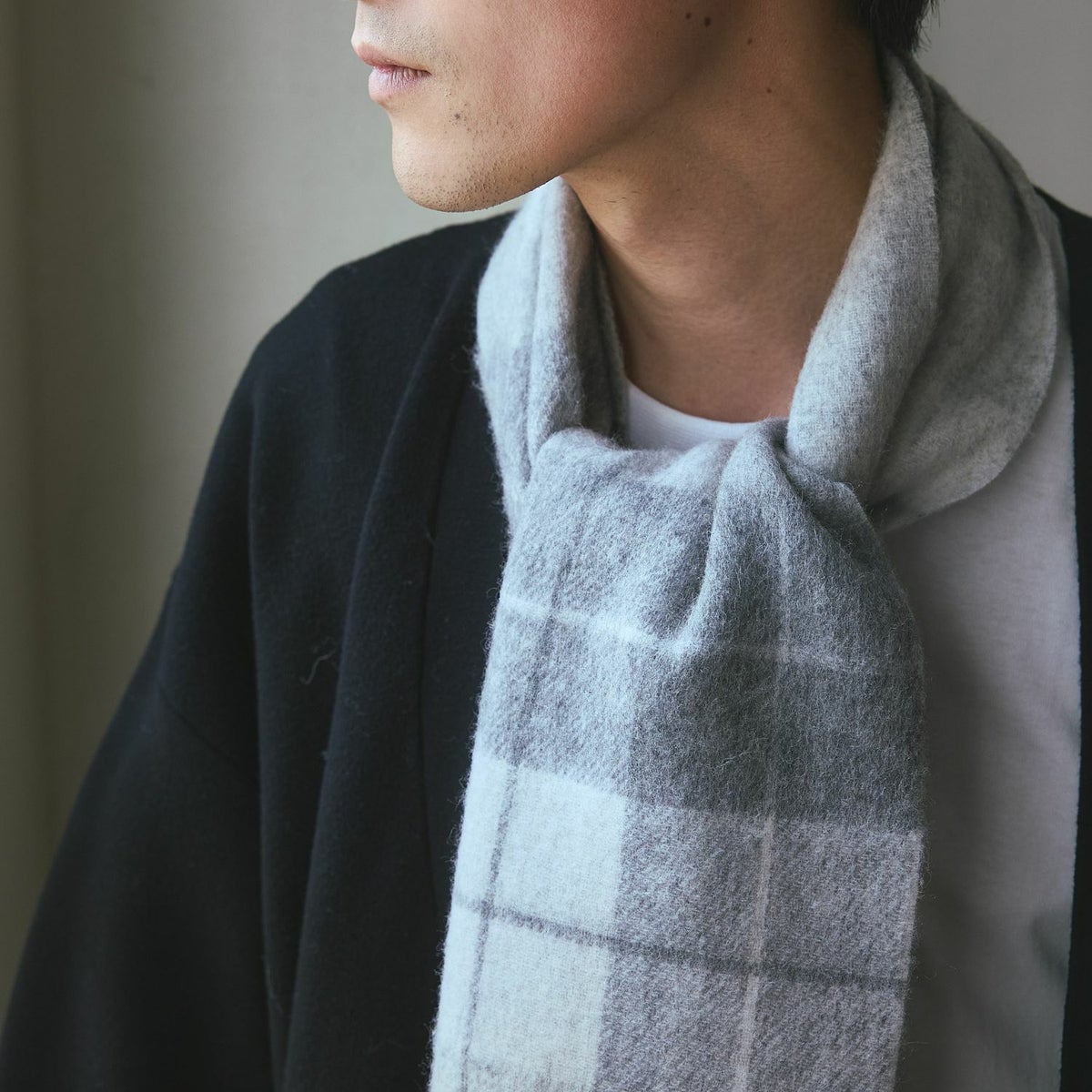 カシミヤブレンドチェックリバーシブルマフラー