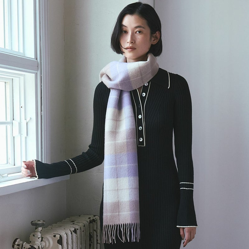 カシミヤブレンドチェックリバーシブルマフラー