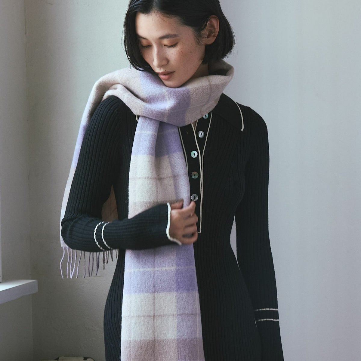 カシミヤブレンドチェックリバーシブルマフラー