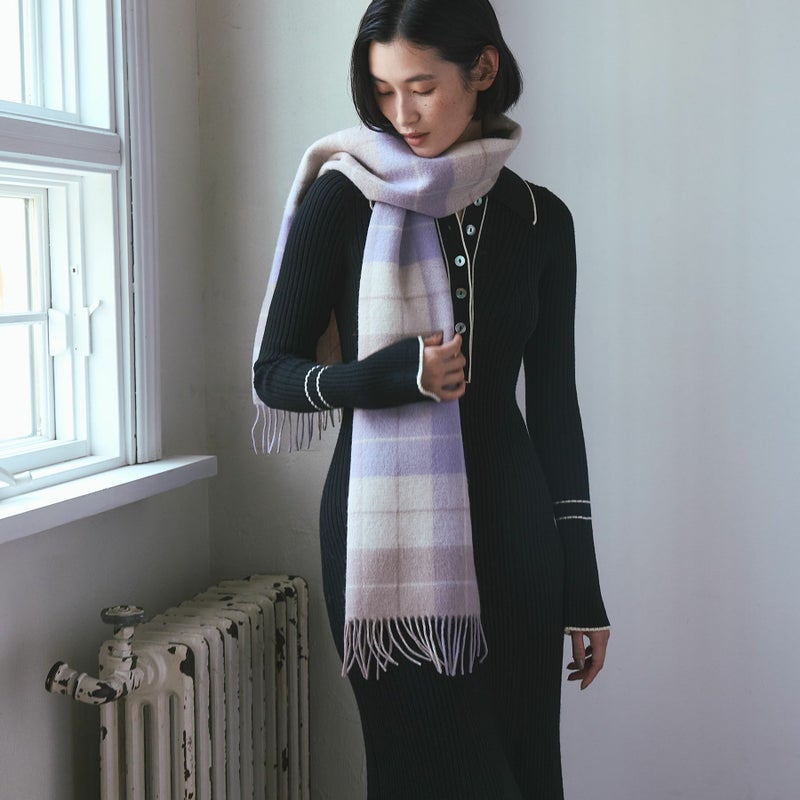 カシミヤブレンドチェックリバーシブルマフラー