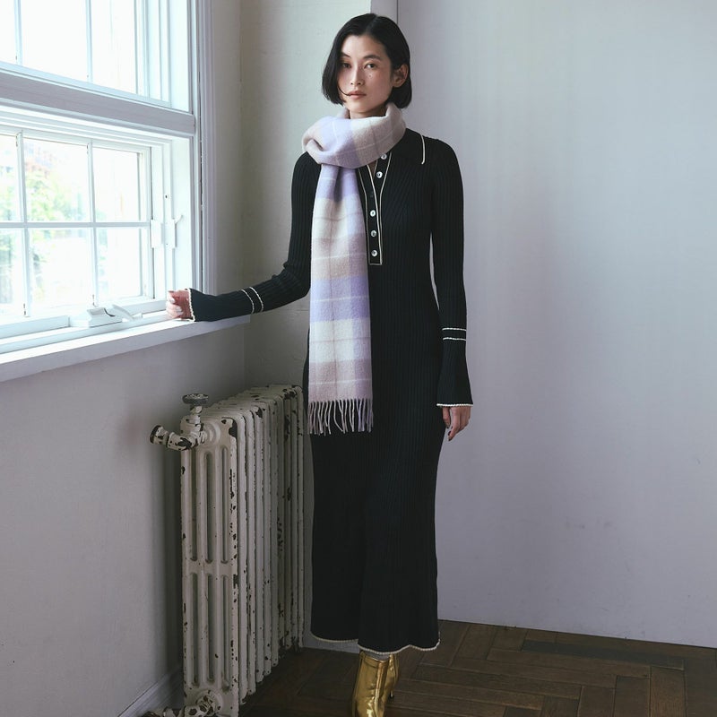 カシミヤブレンドチェックリバーシブルマフラー