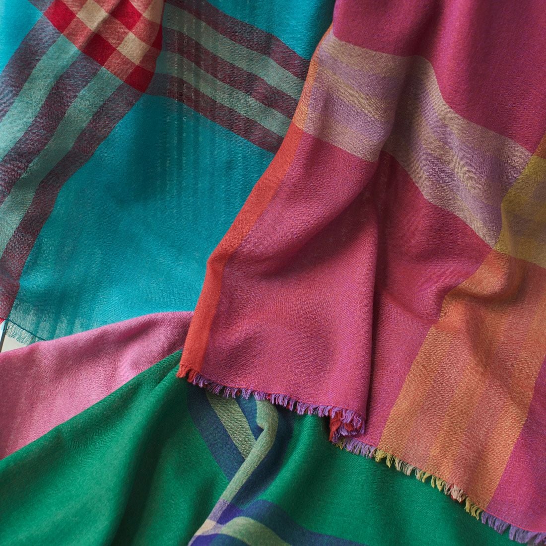 カシミヤブレンドスクエア大判チェックストール 日本製