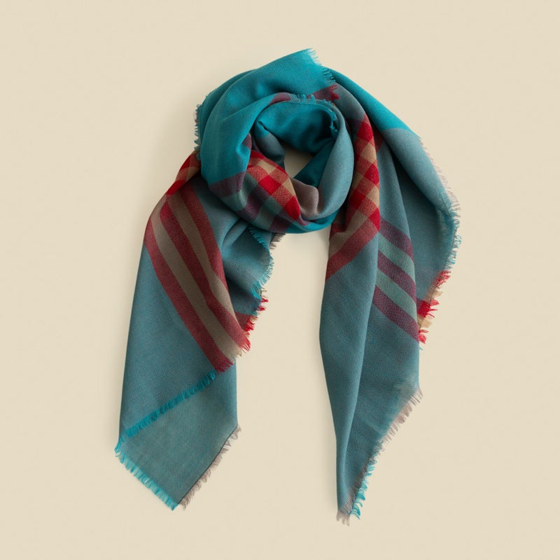  カシミヤブレンドスクエア大判チェックストール 日本製＜モカ＞