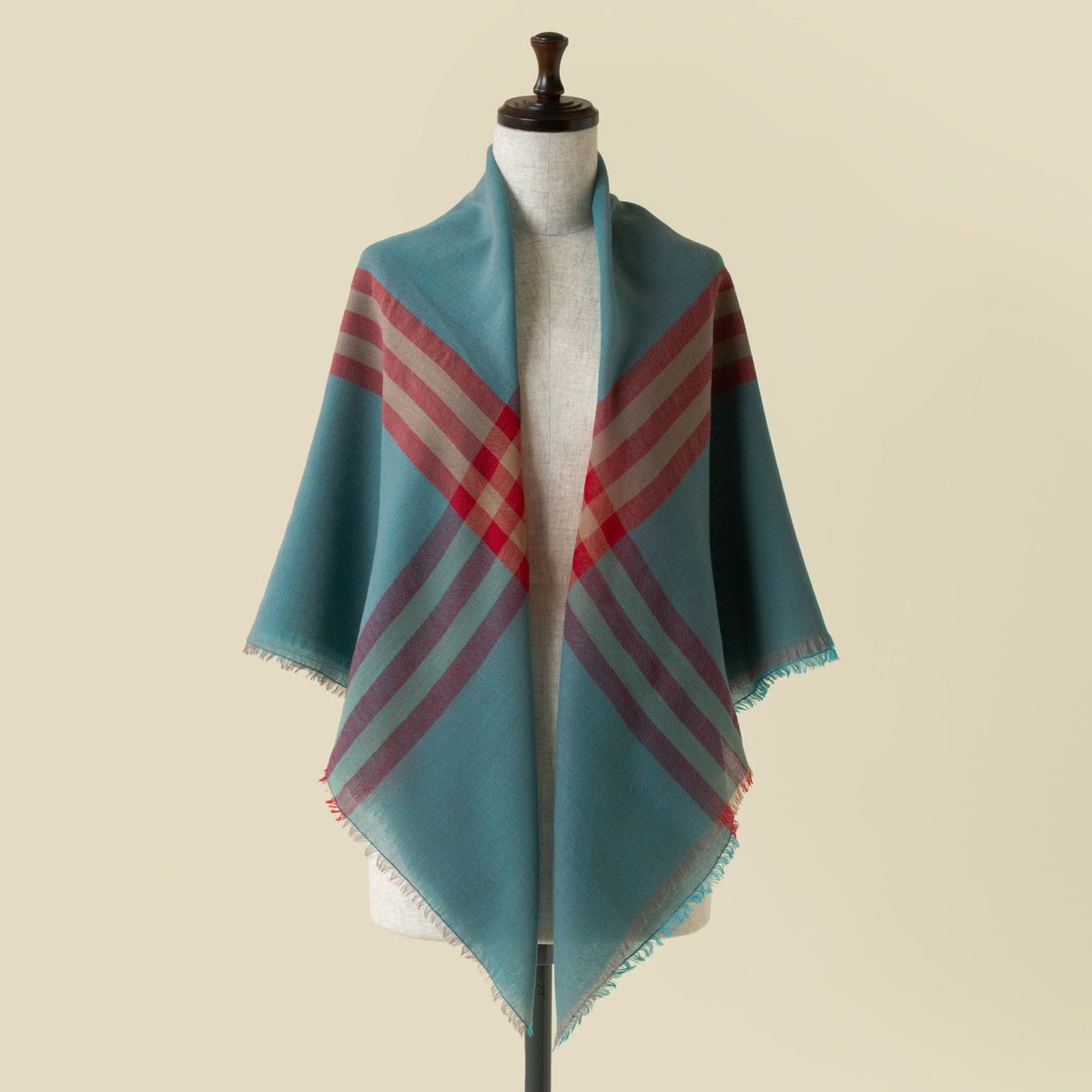  カシミヤブレンドスクエア大判チェックストール 日本製＜モカ＞