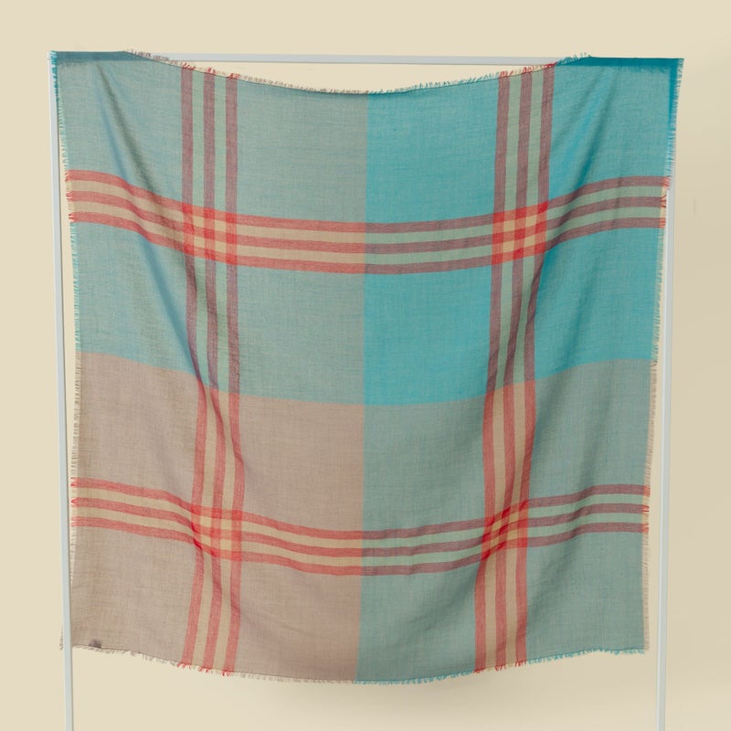  カシミヤブレンドスクエア大判チェックストール 日本製＜モカ＞