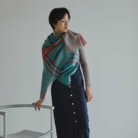  カシミヤブレンドスクエア大判チェックストール 日本製＜モカ＞