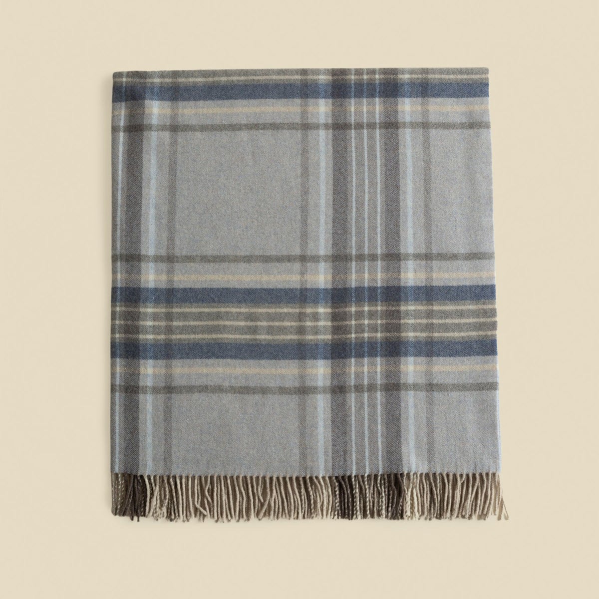  イタリア製ウール100％ 杢チェックケープ＜ブルー＞