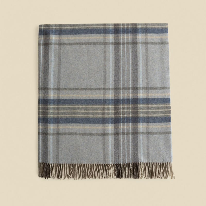  イタリア製ウール100％ 杢チェックケープ＜ブルー＞