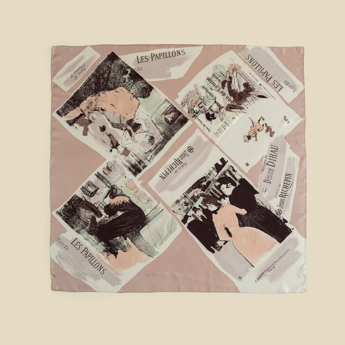 ロートレックペイントスカーフ＜サンドベージュ＞　シルク100%　日本製